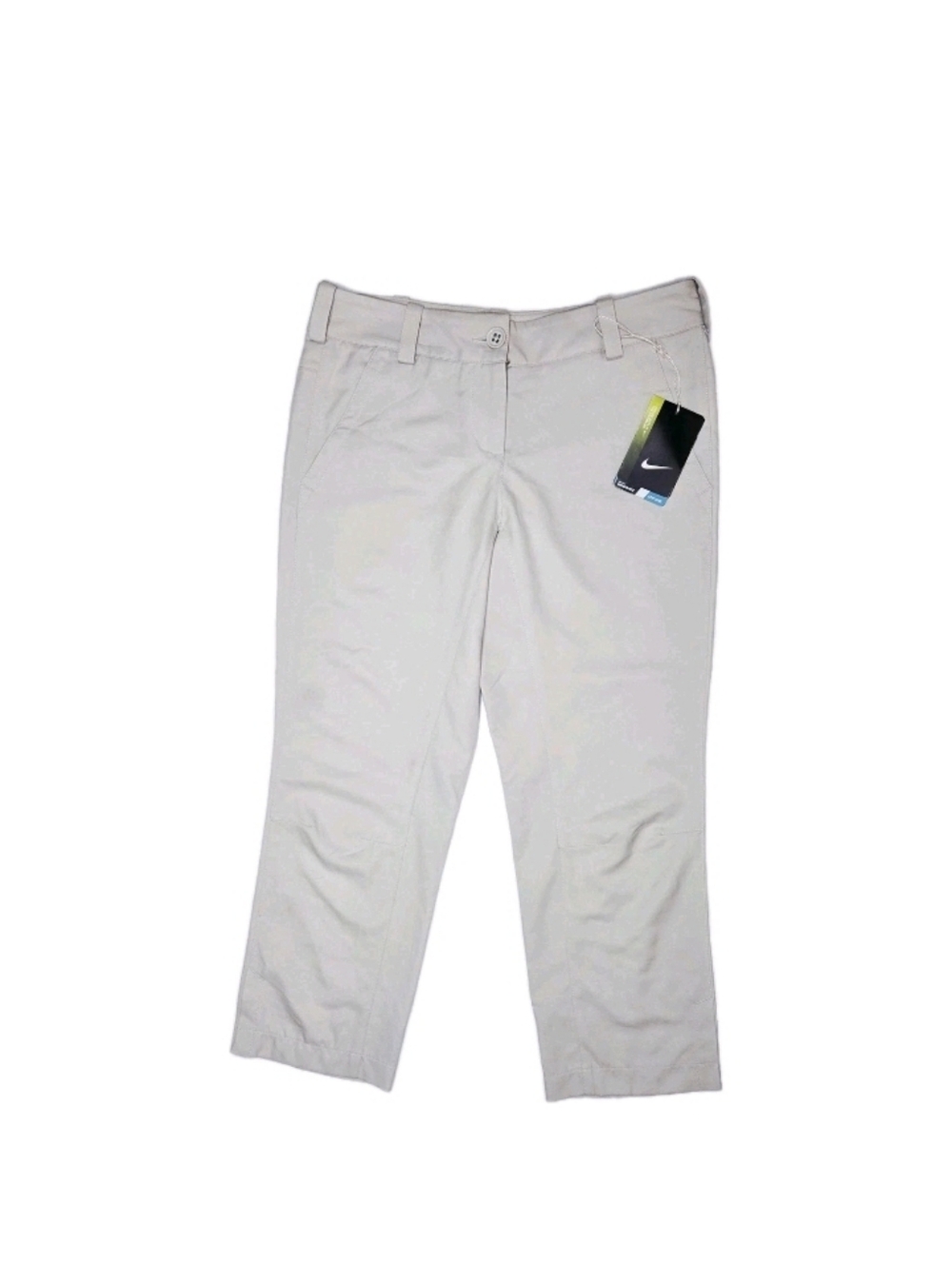 New Nike Womens Modern Rise Tech Crop Pants Size 2 Ivory Golf Logo Dri Fit